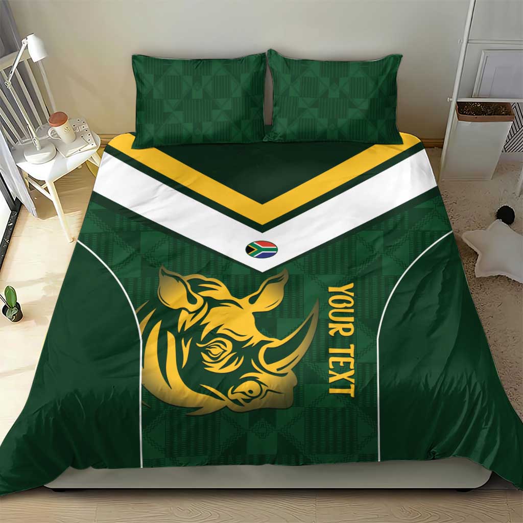 South Africa Rugby Custom Bedding Set Springboks Kente Rhino Symbol - Wonder Print Shop