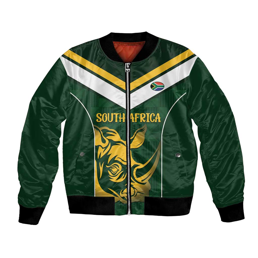 South Africa Rugby Custom Bomber Jacket Springboks Kente Rhino Symbol - Wonder Print Shop