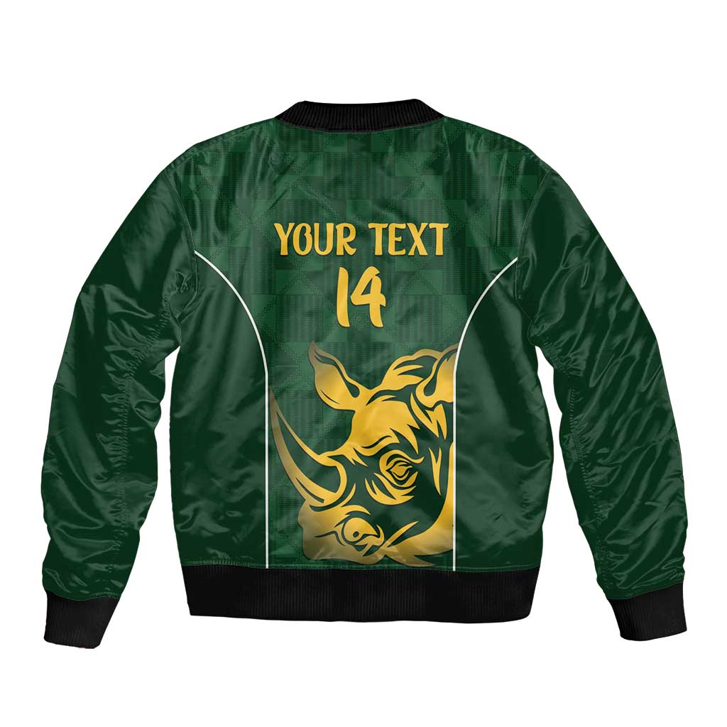 South Africa Rugby Custom Bomber Jacket Springboks Kente Rhino Symbol - Wonder Print Shop