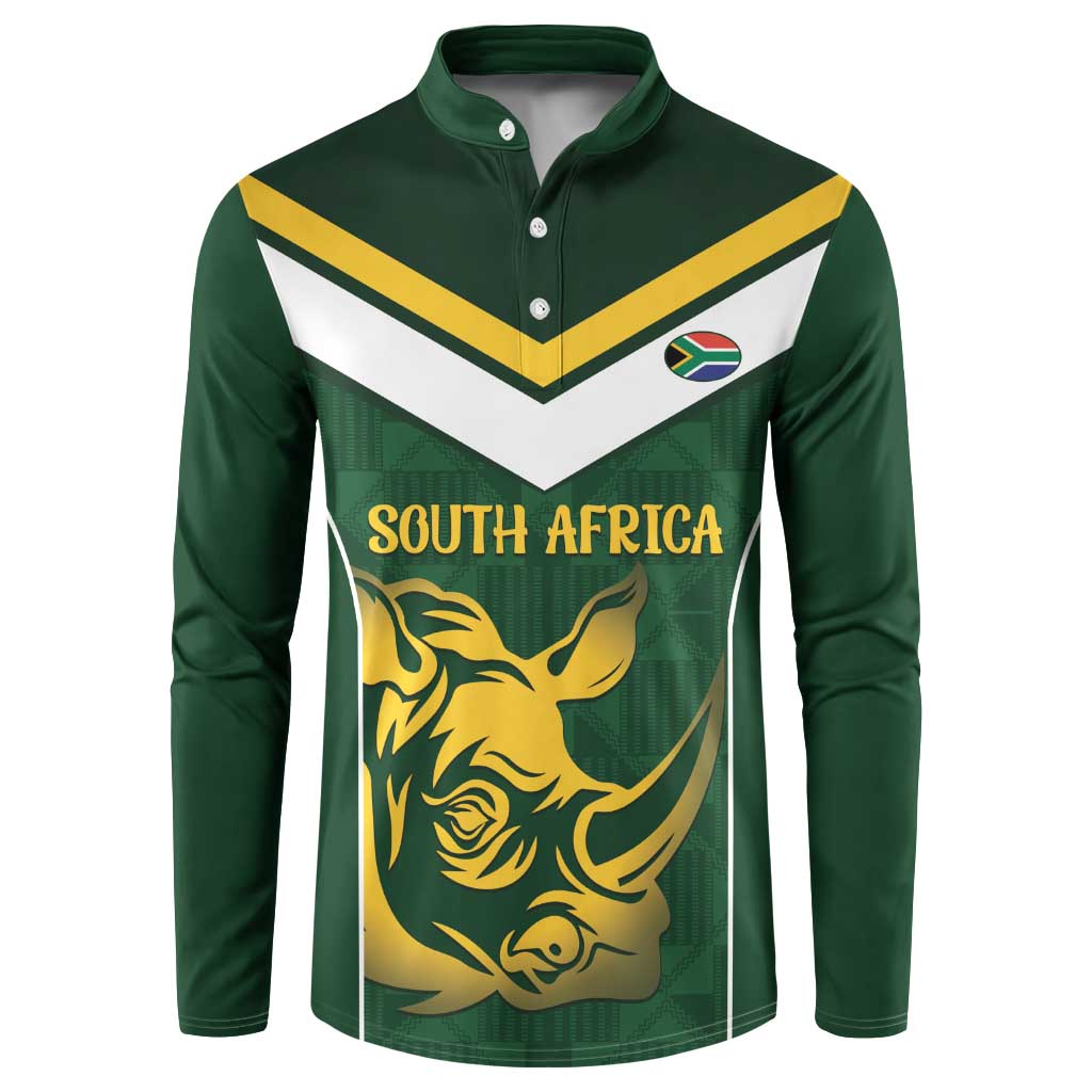 South Africa Rugby Custom Button Sweatshirt Springboks Kente Rhino Symbol - Wonder Print Shop