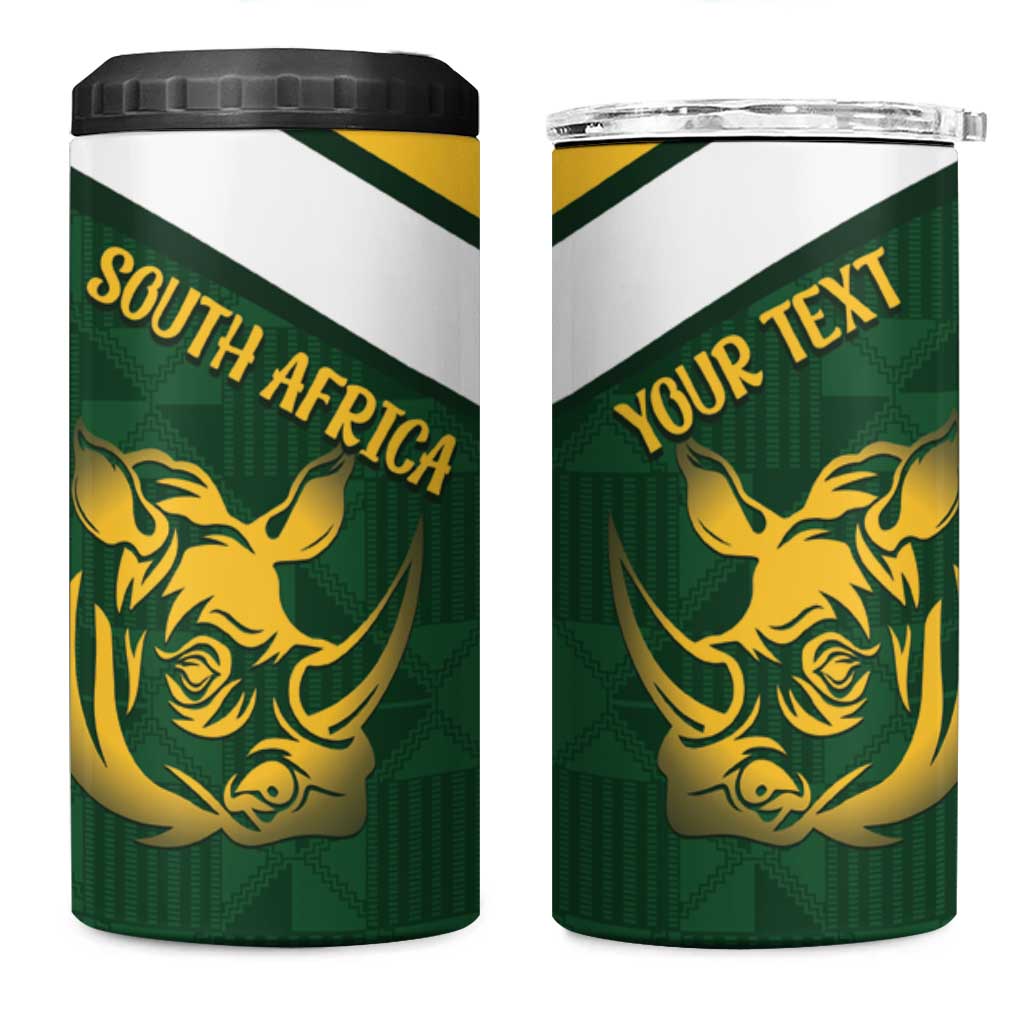 South Africa Rugby Custom 4 in 1 Can Cooler Tumbler Springboks Kente Rhino Symbol - Wonder Print Shop