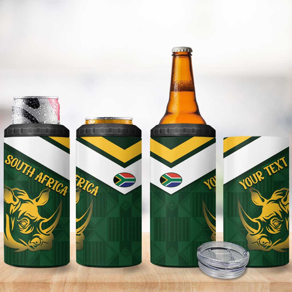 South Africa Rugby Custom 4 in 1 Can Cooler Tumbler Springboks Kente Rhino Symbol - Wonder Print Shop