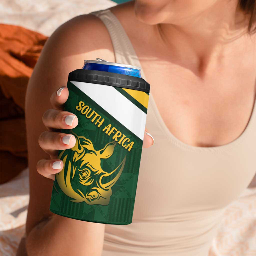 South Africa Rugby Custom 4 in 1 Can Cooler Tumbler Springboks Kente Rhino Symbol - Wonder Print Shop