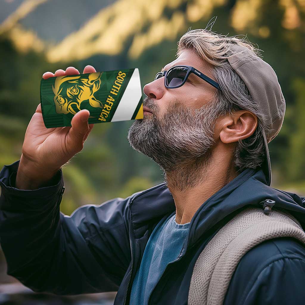 South Africa Rugby Custom 4 in 1 Can Cooler Tumbler Springboks Kente Rhino Symbol - Wonder Print Shop