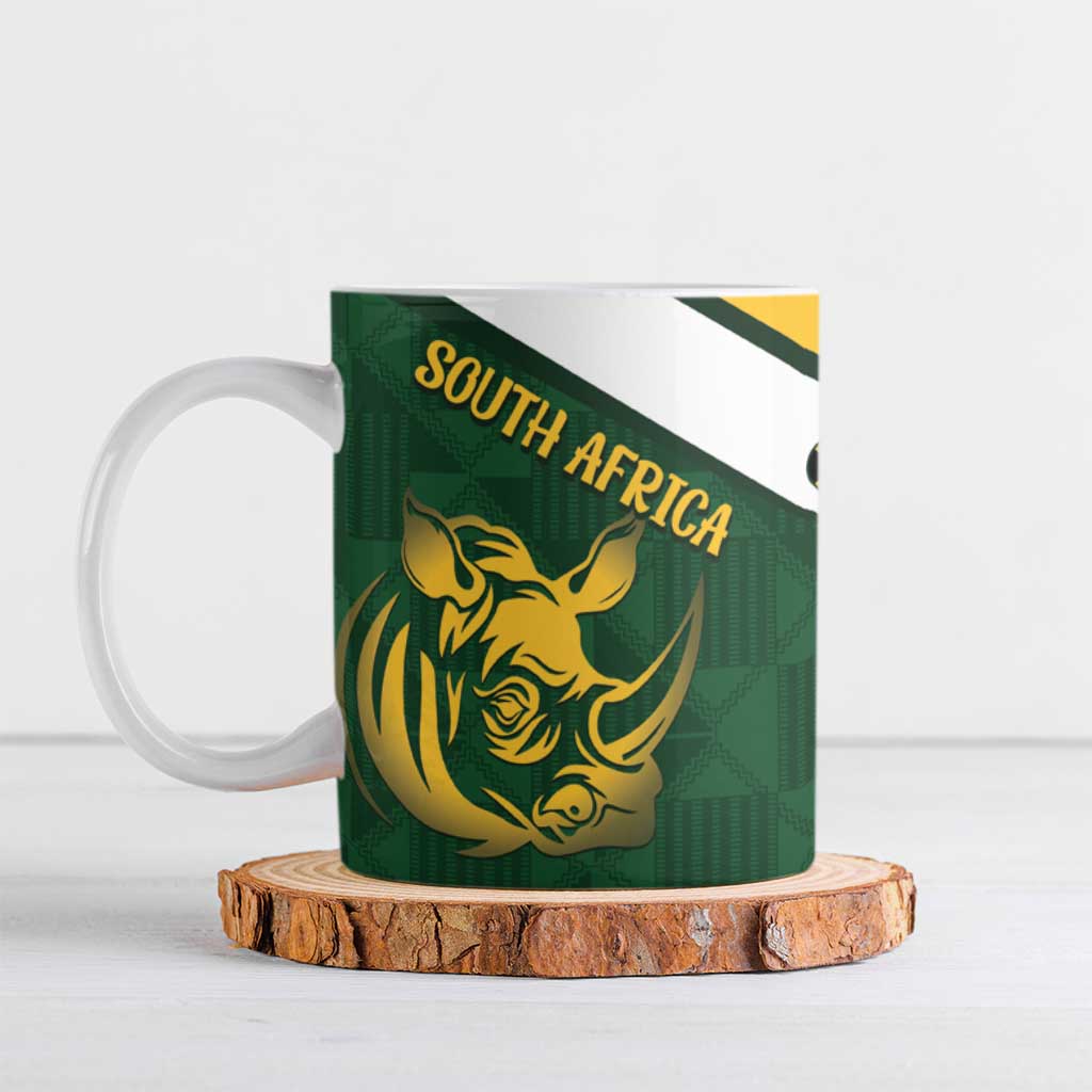 South Africa Rugby Custom Ceramic Mug Springboks Kente Rhino Symbol - Wonder Print Shop