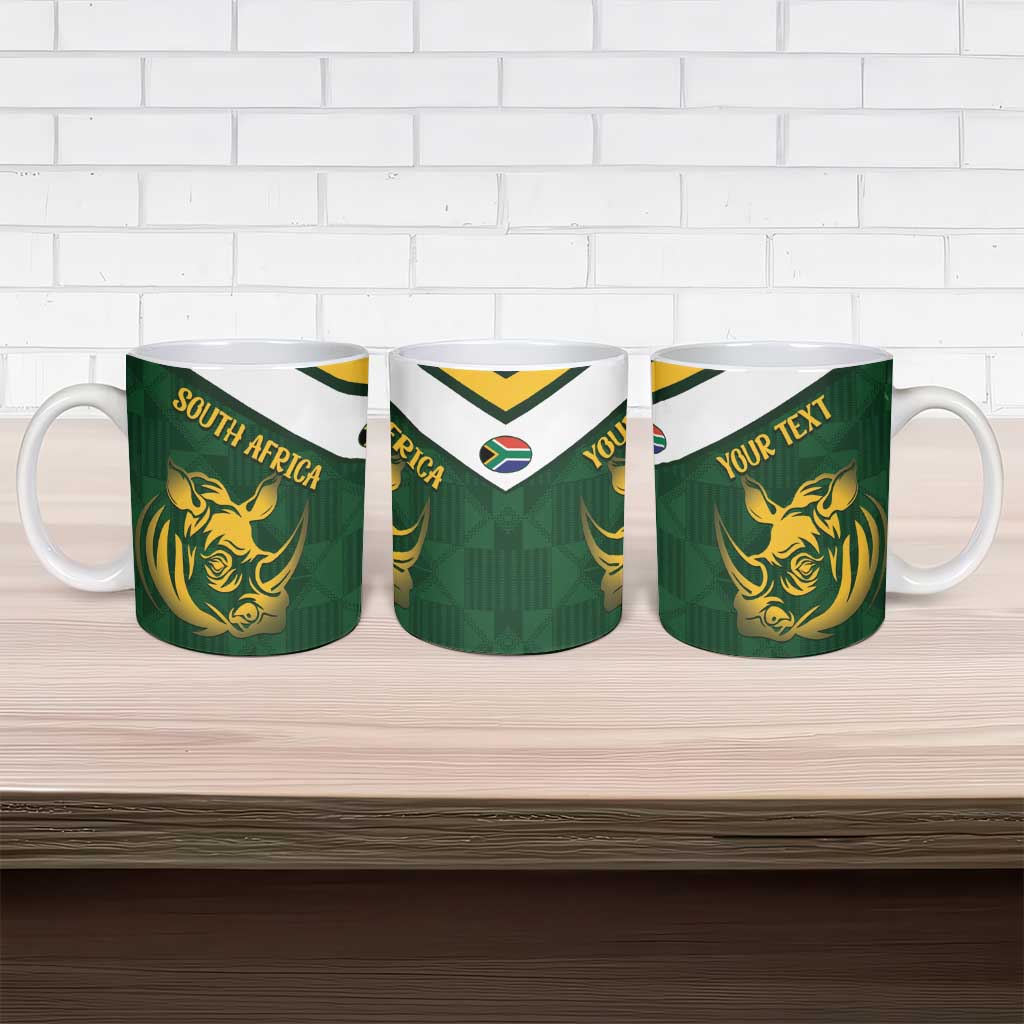 South Africa Rugby Custom Ceramic Mug Springboks Kente Rhino Symbol - Wonder Print Shop