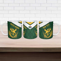 South Africa Rugby Custom Ceramic Mug Springboks Kente Rhino Symbol - Wonder Print Shop