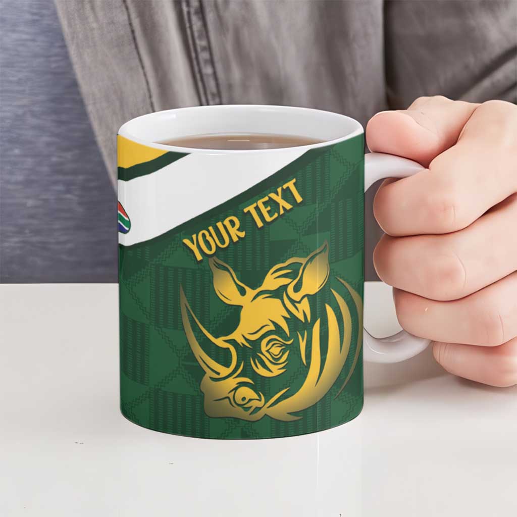 South Africa Rugby Custom Ceramic Mug Springboks Kente Rhino Symbol - Wonder Print Shop