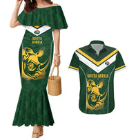 South Africa Rugby Custom Couples Matching Mermaid Dress and Hawaiian Shirt Springboks Kente Rhino Symbol - Wonder Print Shop