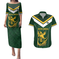 South Africa Rugby Custom Couples Matching Puletasi and Hawaiian Shirt Springboks Kente Rhino Symbol - Wonder Print Shop