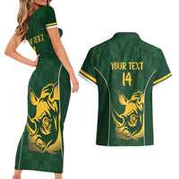 South Africa Rugby Custom Couples Matching Short Sleeve Bodycon Dress and Hawaiian Shirt Springboks Kente Rhino Symbol - Wonder Print Shop