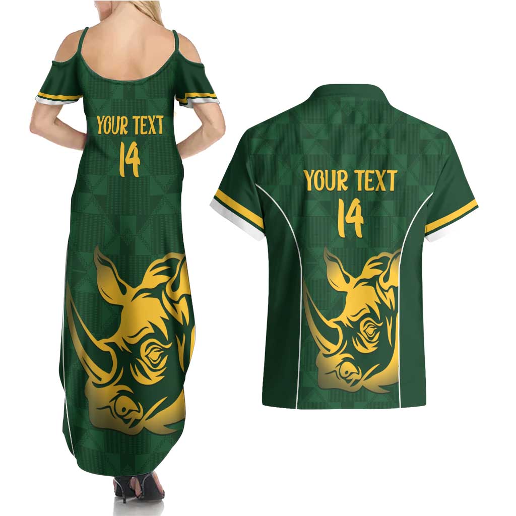 South Africa Rugby Custom Couples Matching Summer Maxi Dress and Hawaiian Shirt Springboks Kente Rhino Symbol - Wonder Print Shop