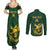 South Africa Rugby Custom Couples Matching Summer Maxi Dress and Long Sleeve Button Shirt Springboks Kente Rhino Symbol - Wonder Print Shop
