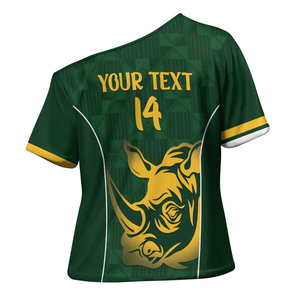 South Africa Rugby Custom Cross Shoulder Shirt Springboks Kente Rhino Symbol - Wonder Print Shop