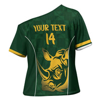 South Africa Rugby Custom Cross Shoulder Shirt Springboks Kente Rhino Symbol - Wonder Print Shop