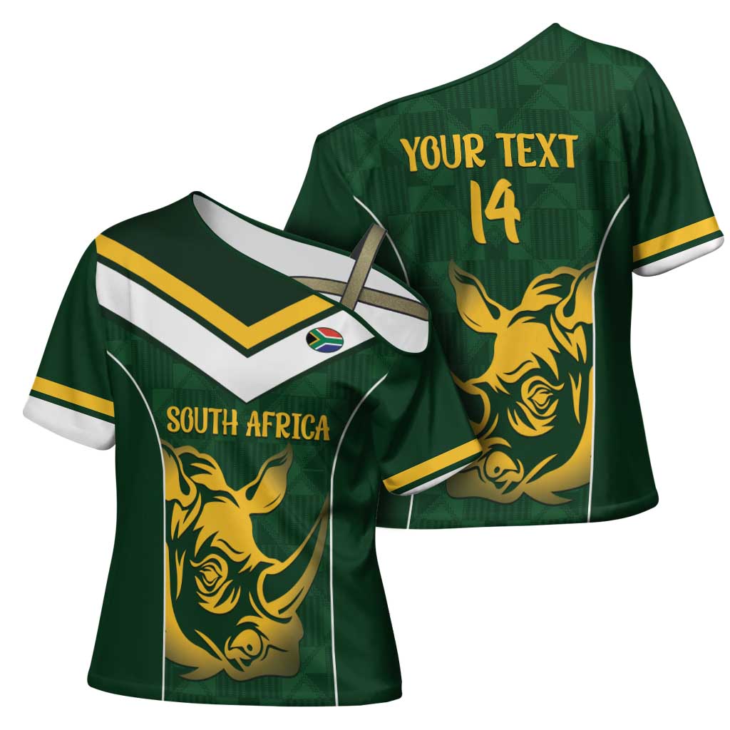 South Africa Rugby Custom Cross Shoulder Shirt Springboks Kente Rhino Symbol - Wonder Print Shop