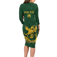 South Africa Rugby Custom Family Matching Long Sleeve Bodycon Dress and Hawaiian Shirt Springboks Kente Rhino Symbol - Wonder Print Shop