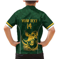 South Africa Rugby Custom Family Matching Mermaid Dress and Hawaiian Shirt Springboks Kente Rhino Symbol - Wonder Print Shop