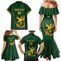 South Africa Rugby Custom Family Matching Mermaid Dress and Hawaiian Shirt Springboks Kente Rhino Symbol - Wonder Print Shop