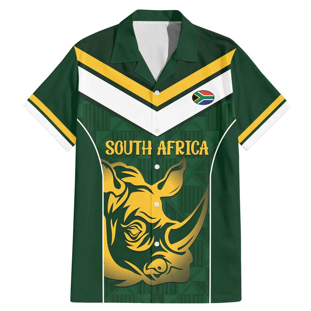 South Africa Rugby Custom Family Matching Mermaid Dress and Hawaiian Shirt Springboks Kente Rhino Symbol - Wonder Print Shop