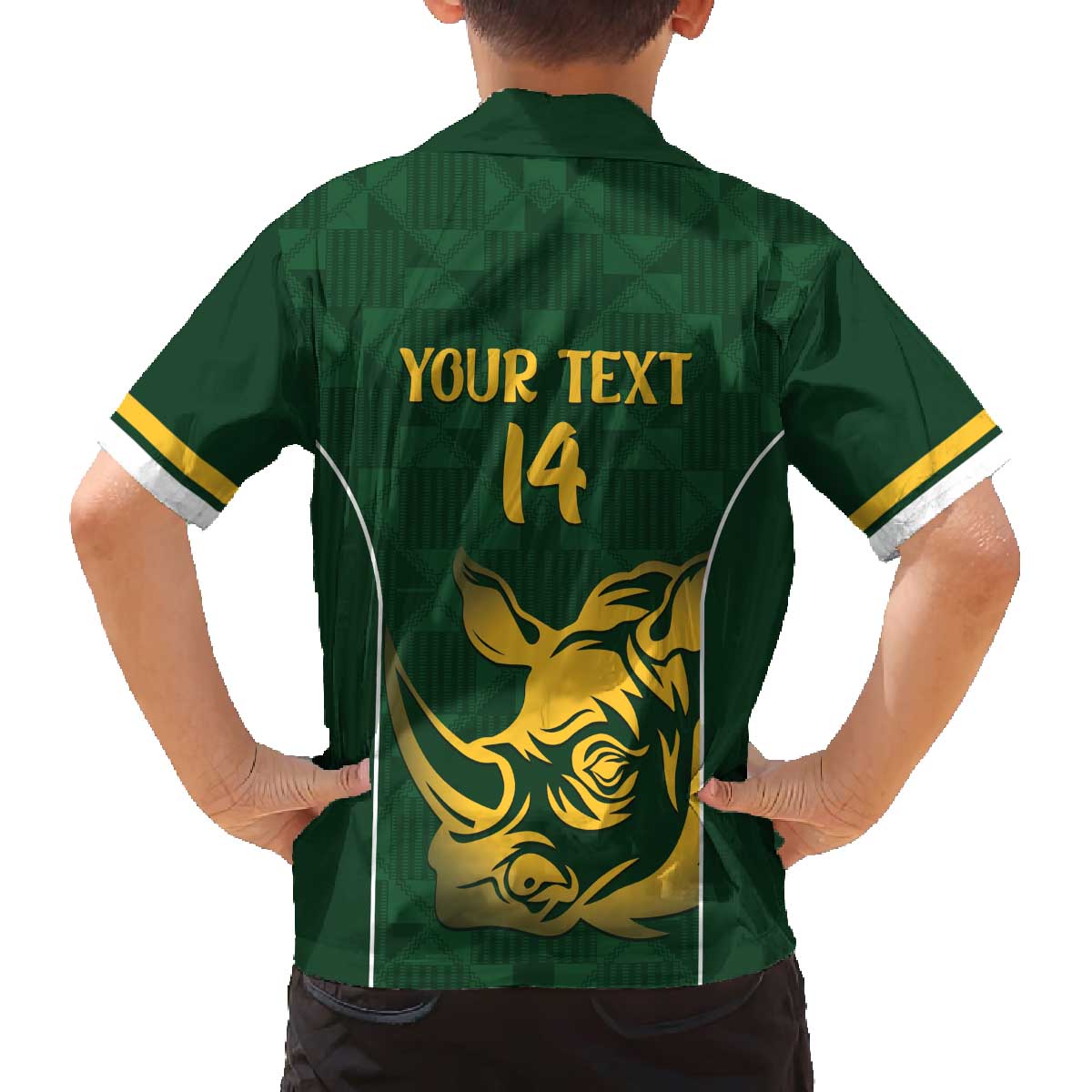 South Africa Rugby Custom Family Matching Off The Shoulder Long Sleeve Dress and Hawaiian Shirt Springboks Kente Rhino Symbol - Wonder Print Shop