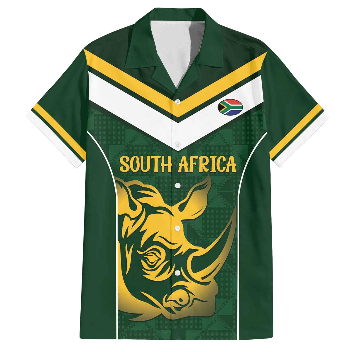 South Africa Rugby Custom Family Matching Off The Shoulder Long Sleeve Dress and Hawaiian Shirt Springboks Kente Rhino Symbol - Wonder Print Shop