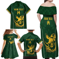 South Africa Rugby Custom Family Matching Off Shoulder Maxi Dress and Hawaiian Shirt Springboks Kente Rhino Symbol - Wonder Print Shop
