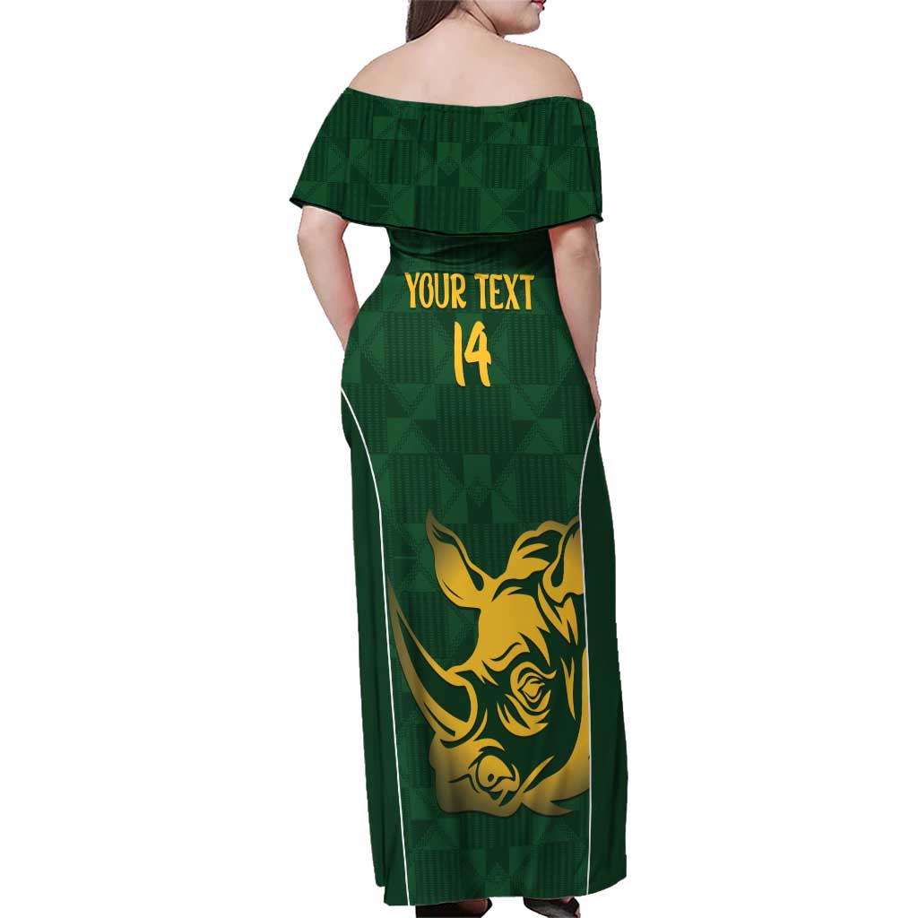 South Africa Rugby Custom Family Matching Off Shoulder Maxi Dress and Hawaiian Shirt Springboks Kente Rhino Symbol - Wonder Print Shop