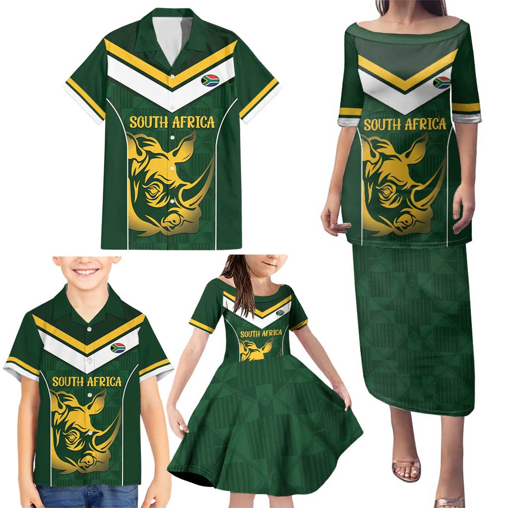 South Africa Rugby Custom Family Matching Puletasi and Hawaiian Shirt Springboks Kente Rhino Symbol - Wonder Print Shop