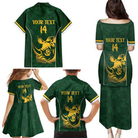 South Africa Rugby Custom Family Matching Puletasi and Hawaiian Shirt Springboks Kente Rhino Symbol - Wonder Print Shop