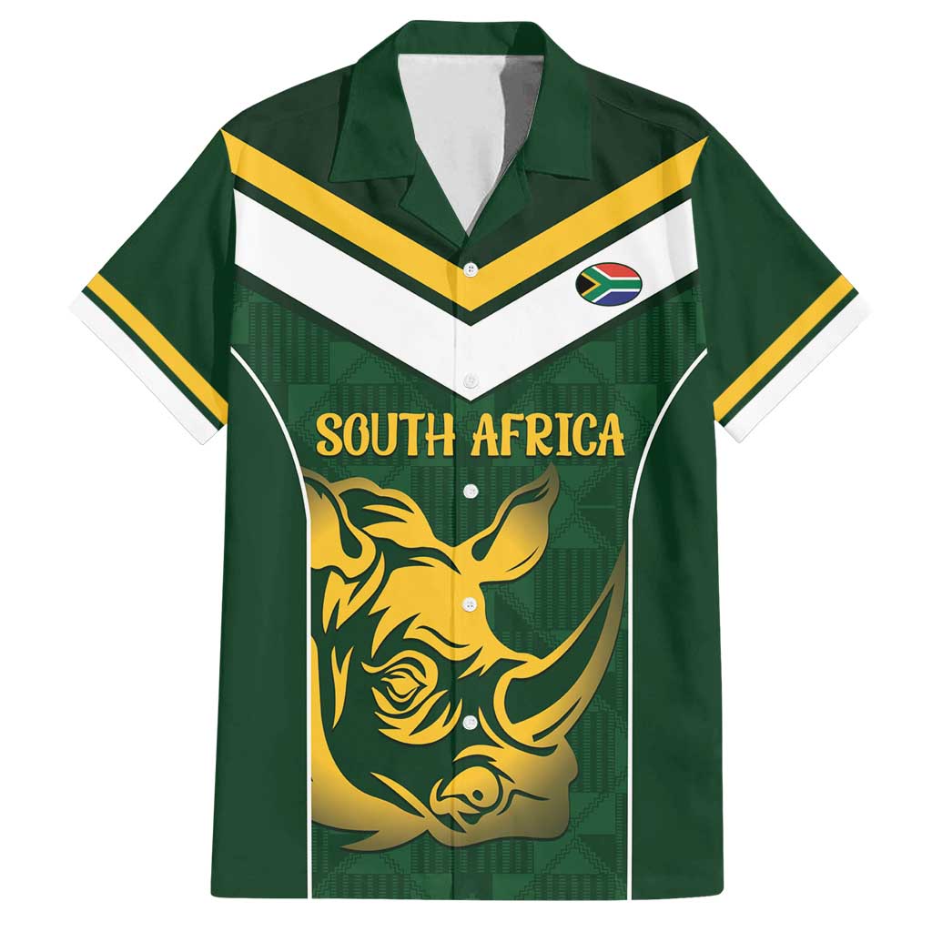 South Africa Rugby Custom Family Matching Puletasi and Hawaiian Shirt Springboks Kente Rhino Symbol - Wonder Print Shop