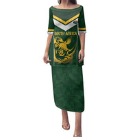 South Africa Rugby Custom Family Matching Puletasi and Hawaiian Shirt Springboks Kente Rhino Symbol - Wonder Print Shop
