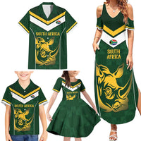 South Africa Rugby Custom Family Matching Summer Maxi Dress and Hawaiian Shirt Springboks Kente Rhino Symbol - Wonder Print Shop