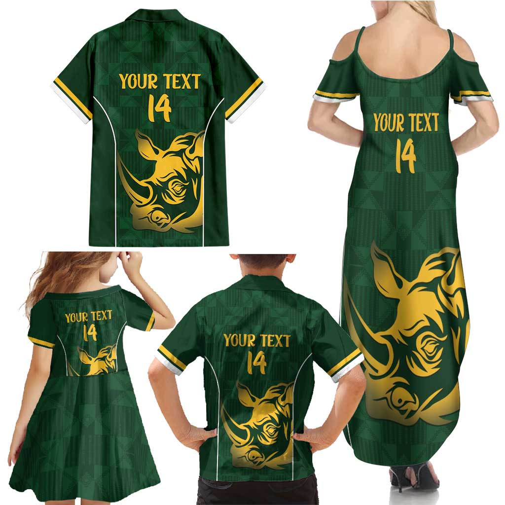 South Africa Rugby Custom Family Matching Summer Maxi Dress and Hawaiian Shirt Springboks Kente Rhino Symbol - Wonder Print Shop