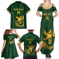 South Africa Rugby Custom Family Matching Summer Maxi Dress and Hawaiian Shirt Springboks Kente Rhino Symbol - Wonder Print Shop