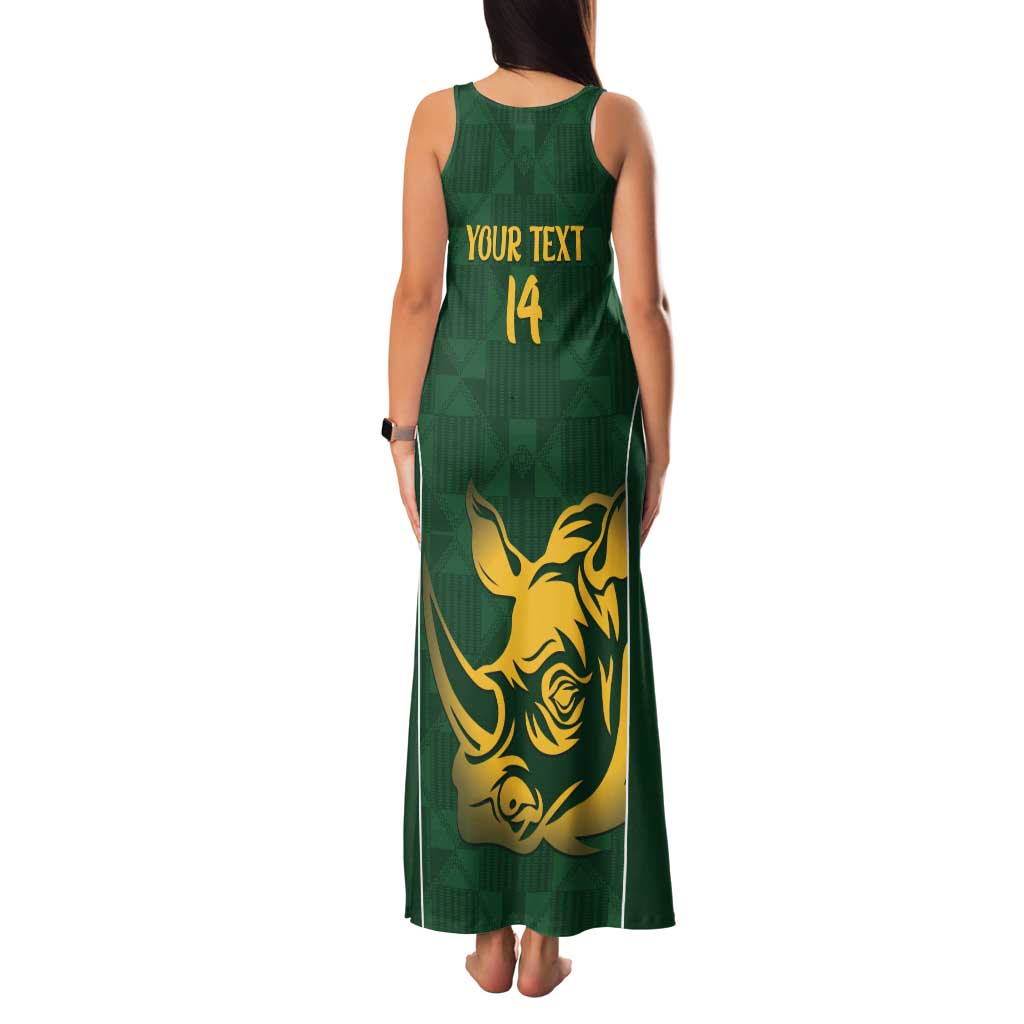 South Africa Rugby Custom Family Matching Tank Maxi Dress and Hawaiian Shirt Springboks Kente Rhino Symbol - Wonder Print Shop
