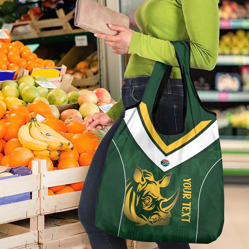 South Africa Rugby Custom Grocery Bag Springboks Kente Rhino Symbol - Wonder Print Shop