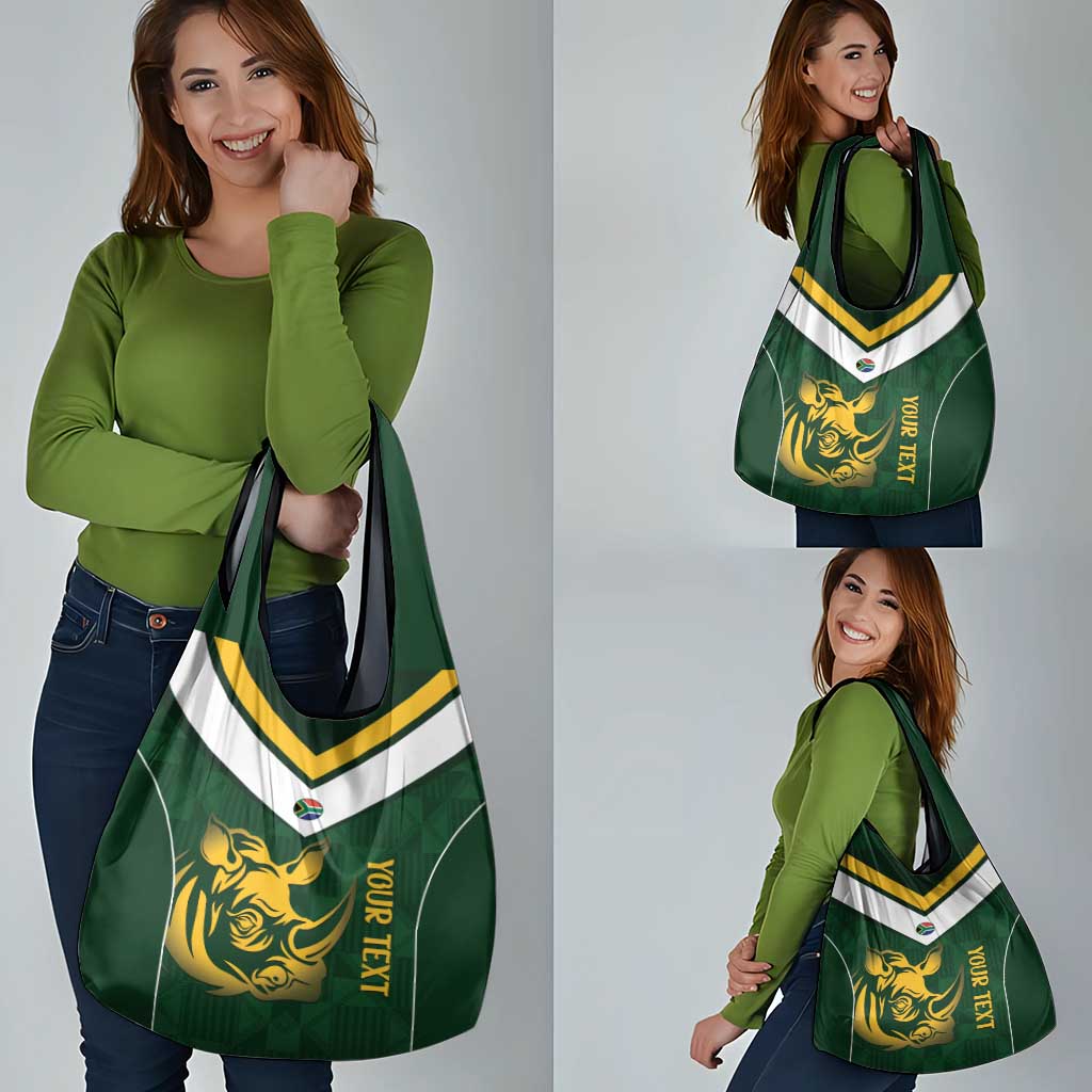 South Africa Rugby Custom Grocery Bag Springboks Kente Rhino Symbol - Wonder Print Shop