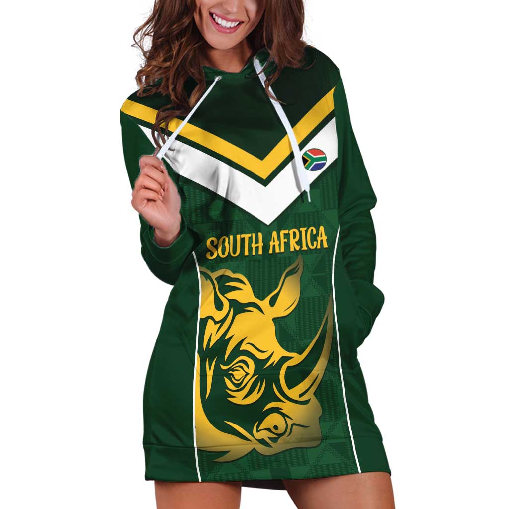 South Africa Rugby Custom Hoodie Dress Springboks Kente Rhino Symbol - Wonder Print Shop