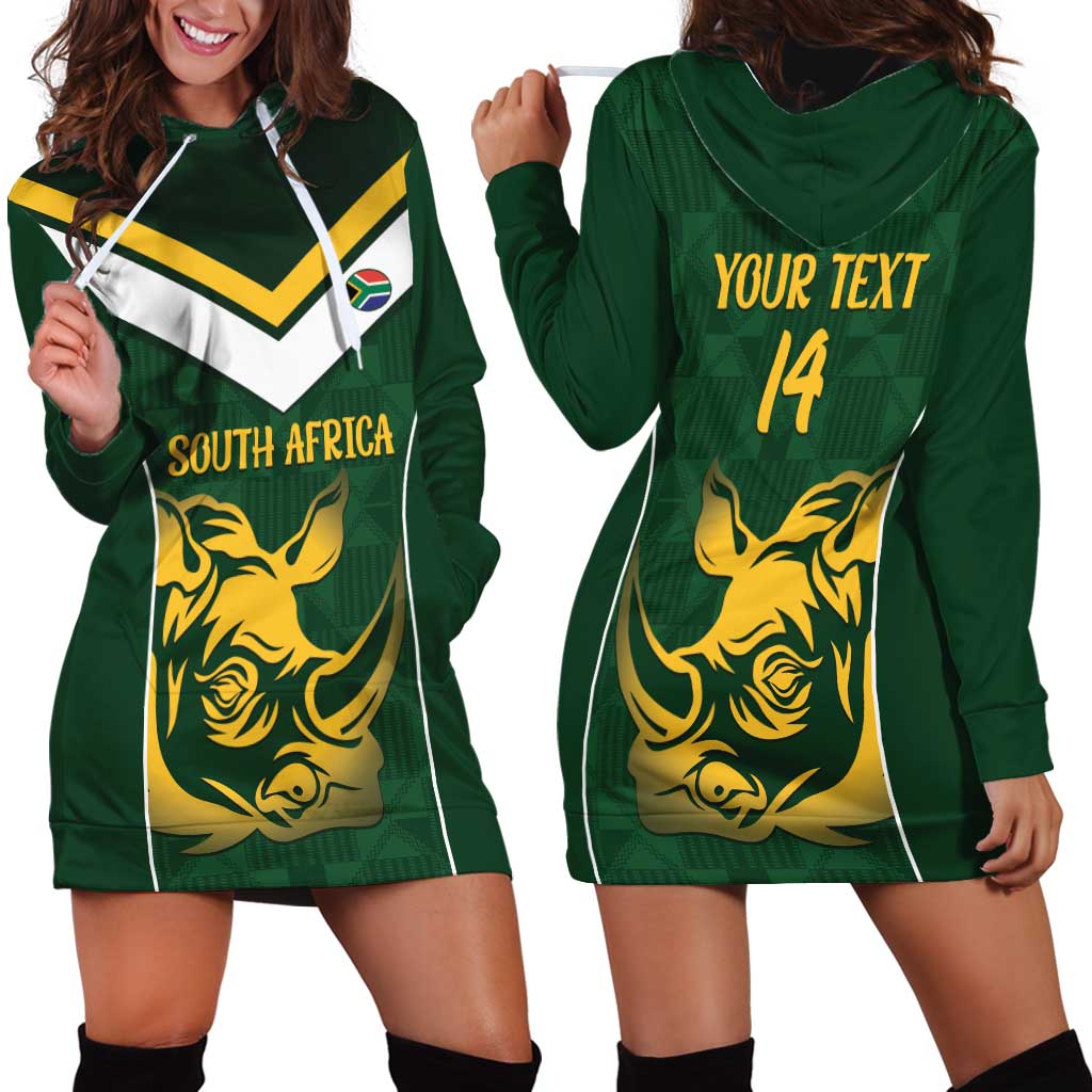 South Africa Rugby Custom Hoodie Dress Springboks Kente Rhino Symbol - Wonder Print Shop