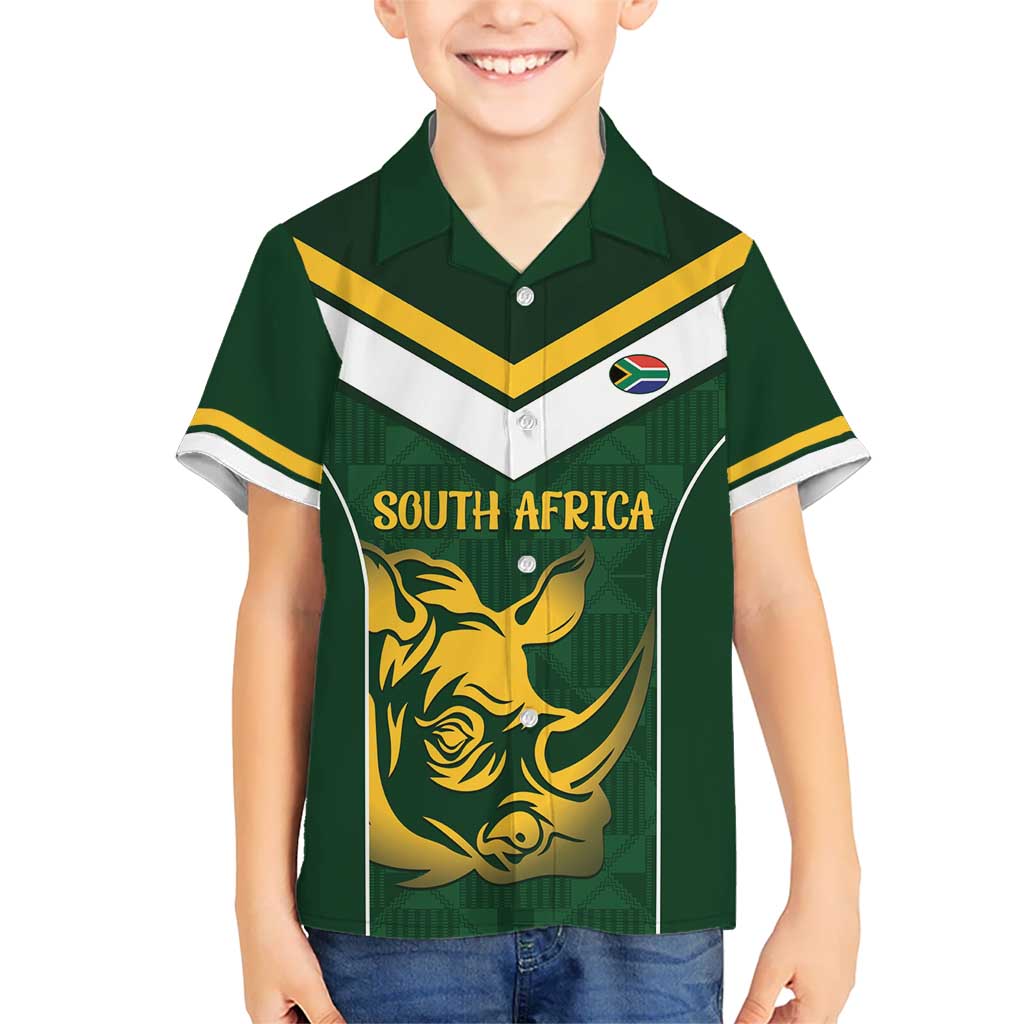 South Africa Rugby Custom Kid Hawaiian Shirt Springboks Kente Rhino Symbol - Wonder Print Shop