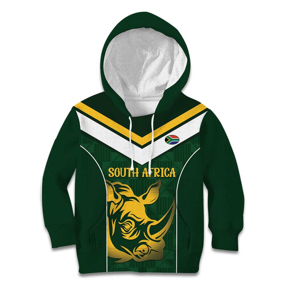 South Africa Rugby Custom Kid Hoodie Springboks Kente Rhino Symbol - Wonder Print Shop