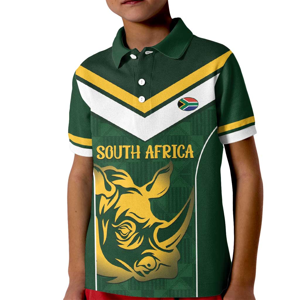 South Africa Rugby Custom Kid Polo Shirt Springboks Kente Rhino Symbol - Wonder Print Shop