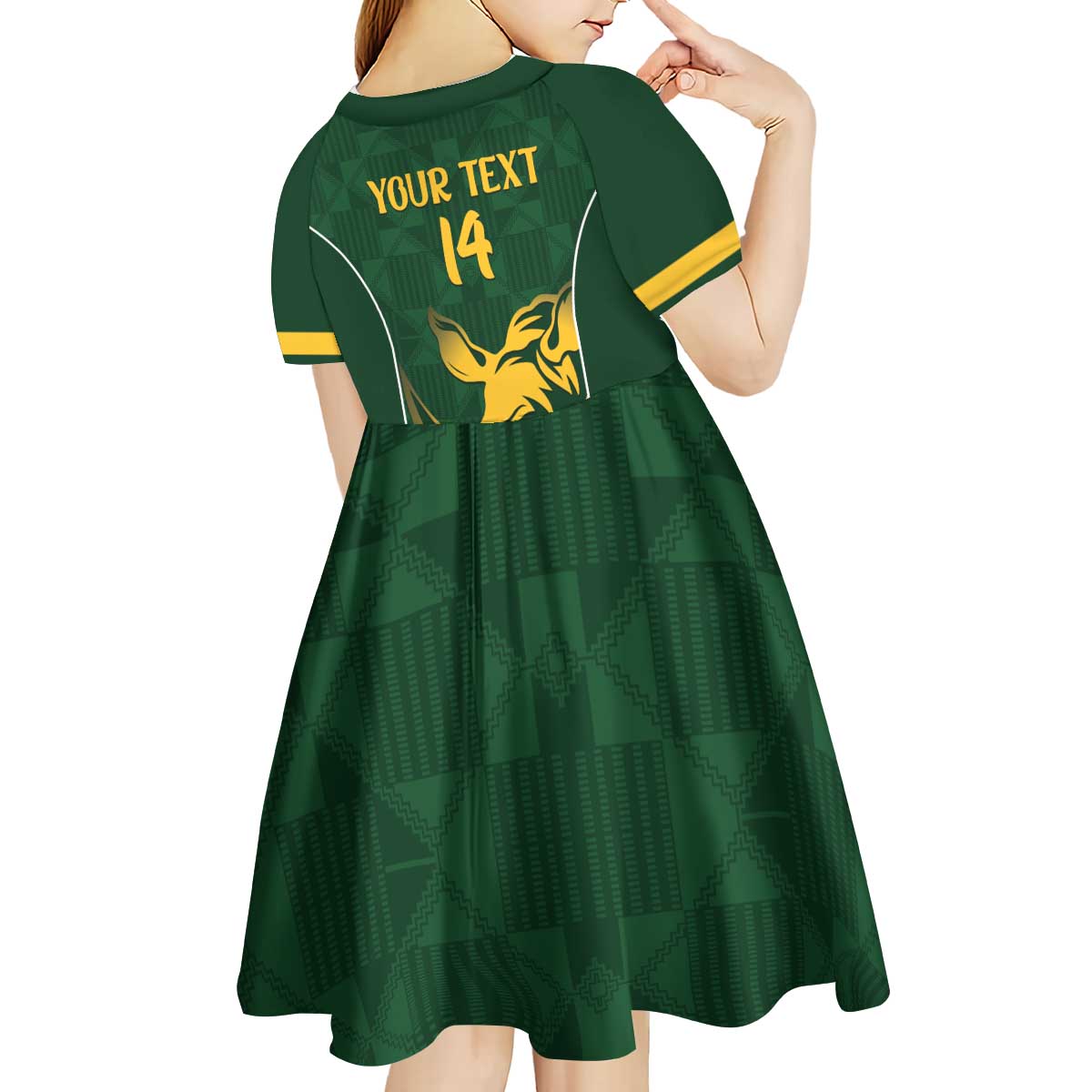 South Africa Rugby Custom Kid Short Sleeve Dress Springboks Kente Rhino Symbol - Wonder Print Shop