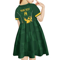 South Africa Rugby Custom Kid Short Sleeve Dress Springboks Kente Rhino Symbol - Wonder Print Shop