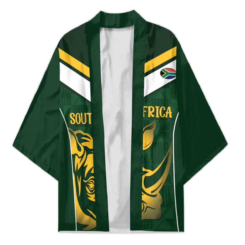 South Africa Rugby Custom Kimono Springboks Kente Rhino Symbol - Wonder Print Shop