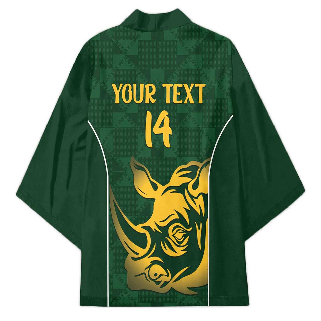 South Africa Rugby Custom Kimono Springboks Kente Rhino Symbol - Wonder Print Shop