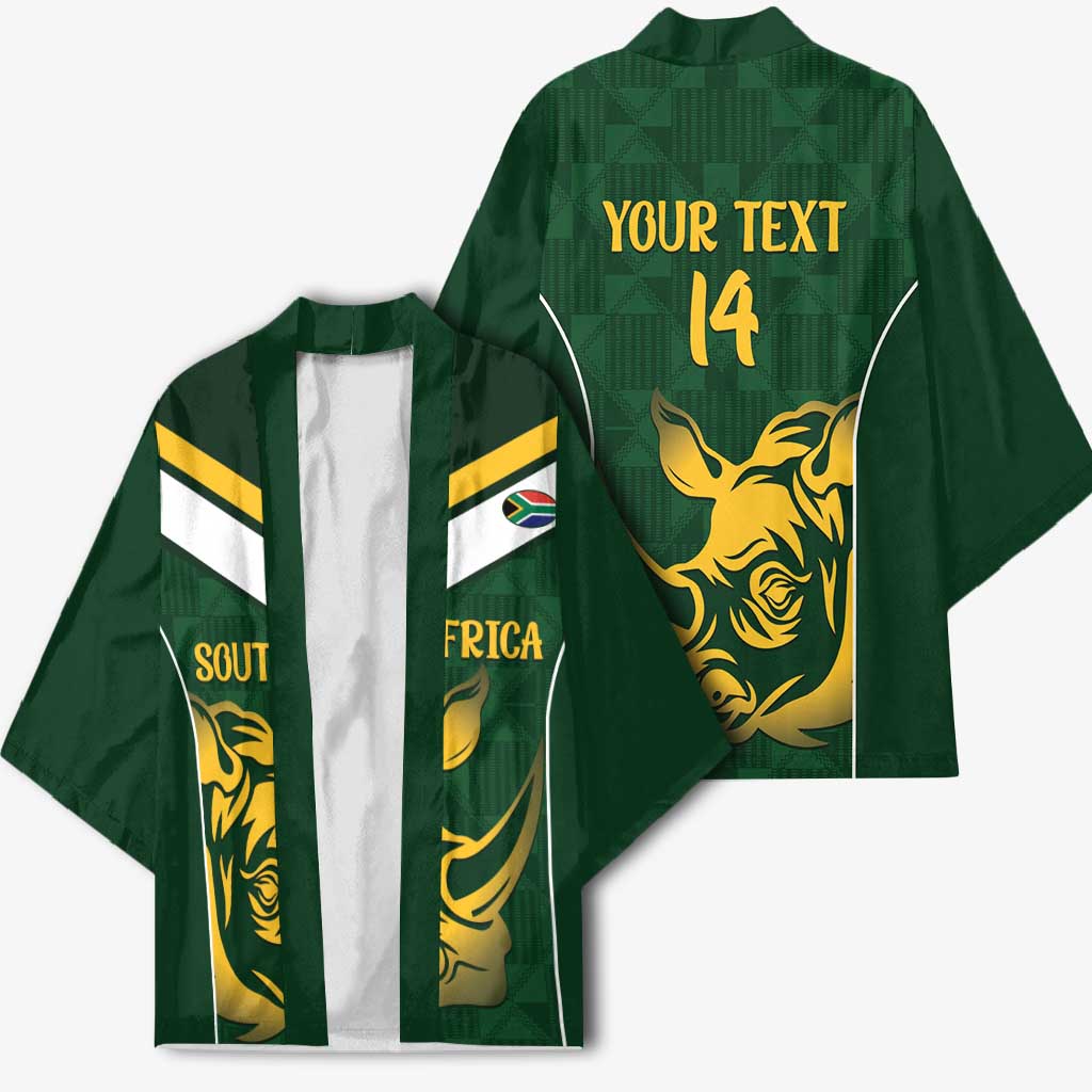 South Africa Rugby Custom Kimono Springboks Kente Rhino Symbol - Wonder Print Shop