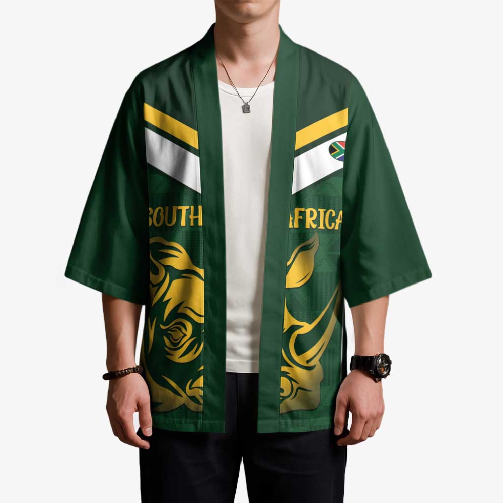 South Africa Rugby Custom Kimono Springboks Kente Rhino Symbol - Wonder Print Shop