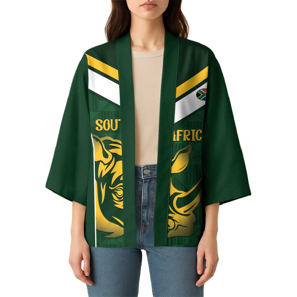 South Africa Rugby Custom Kimono Springboks Kente Rhino Symbol - Wonder Print Shop